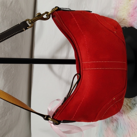 RARE! Coach Mini Red Suede Soho Handbag W Hangtag - Picture 4 of 13